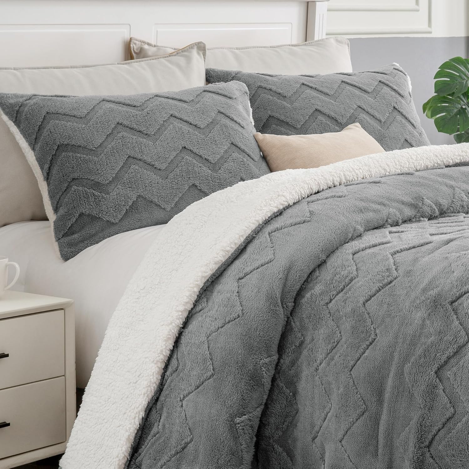 Fluffy Queen Comforter Set Grey