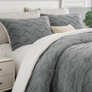 Fluffy Queen Comforter Set Grey