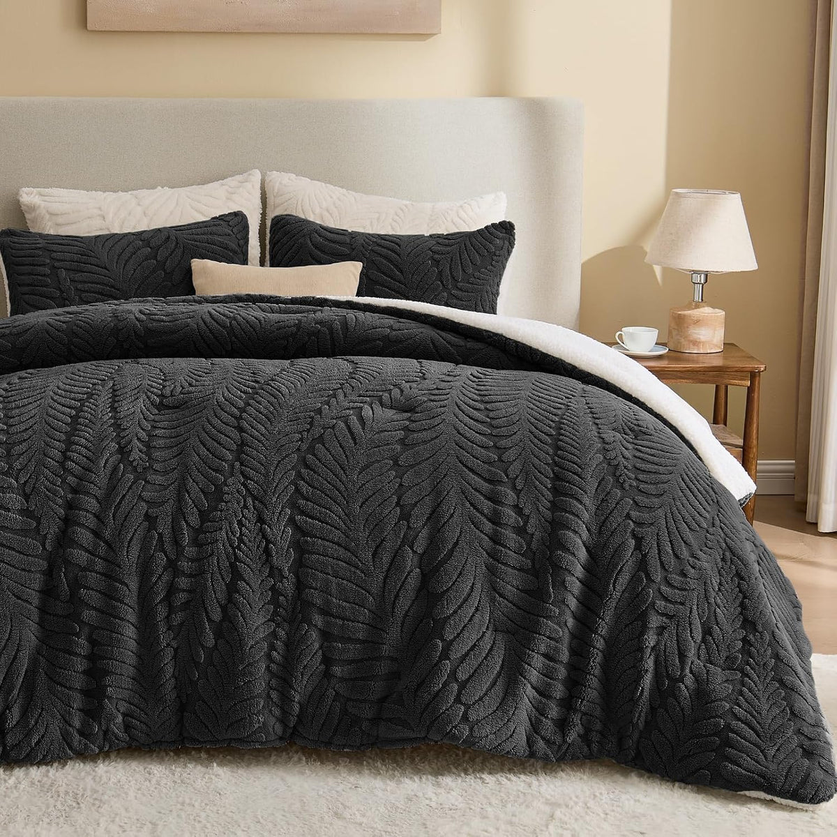 Fluffy Sherpa Twin Comforter Set Black