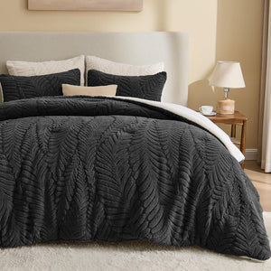 Fluffy Sherpa Twin Comforter Set Black