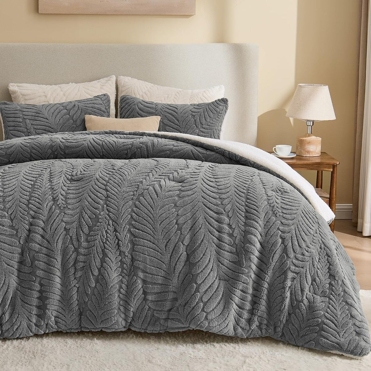 Fluffy Sherpa Comforter Set Gery
