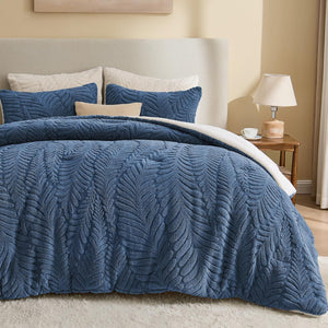 Fluffy Sherpa Twin Comforter Set Navy