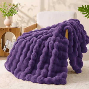 Fluffy Faux Rabbit Fur Blanket Purple