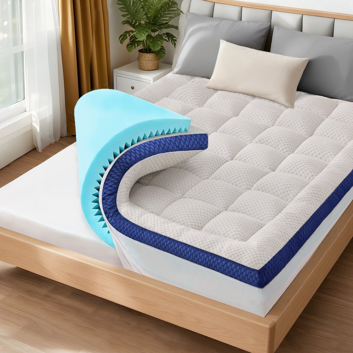 BEDELITE Mattress Topper Dual Layer 4 Inch Memory Foam Mattress Topper, Bamboo Pilow Top Mattress Pad and Premium Gel Egg Crate Foam Mattress