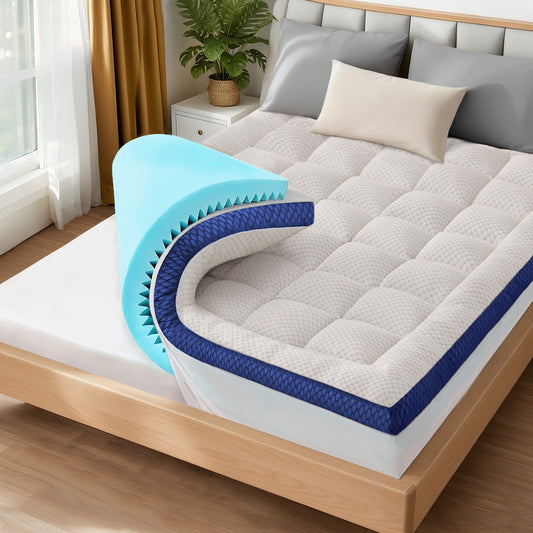 BEDELITE Mattress Topper Dual Layer 4 Inch Memory Foam Mattress Topper, Bamboo Pilow Top Mattress Pad and Premium Gel Egg Crate Foam Mattress