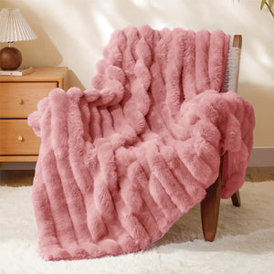 Luxurious 3D Striped Pink Fluffy Blanket