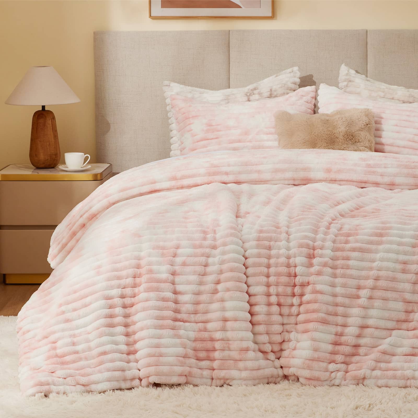 Luxury Fuzzy Heavy Winter Bedding Pink