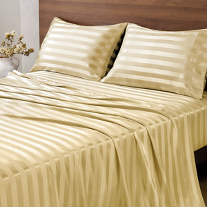 Luxury Jacquard Striped Yellow Bedsheets Set
