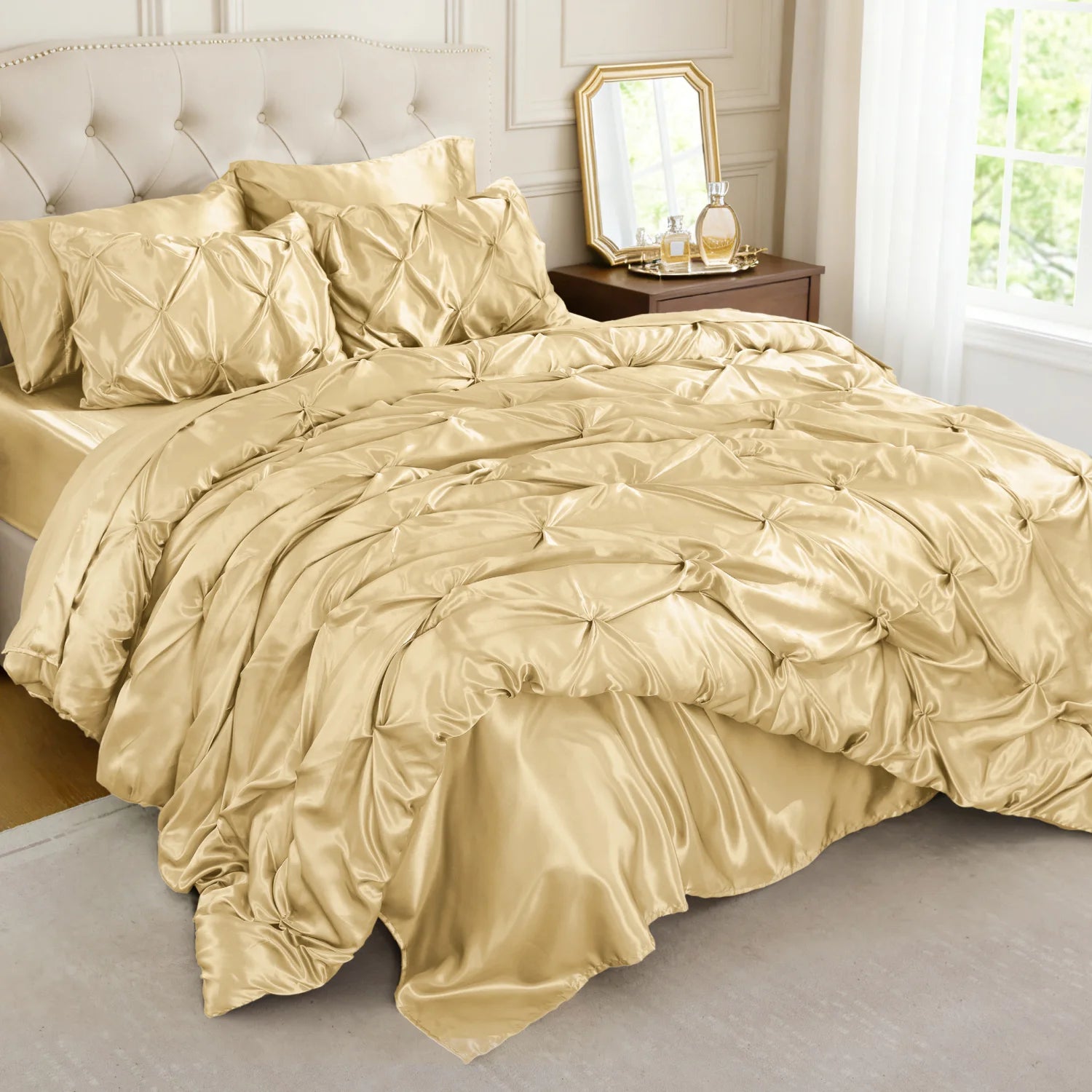 Luxury Silky Pintuck Satin Bedding Set