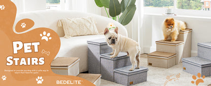 BEDELITE Dog Stairs for Large Dogs, Heavy-Loaded Foldable Pet Stairs Up to 200Lbs with Detachable Mats & Storage, Dog Steps for Bed and Couch