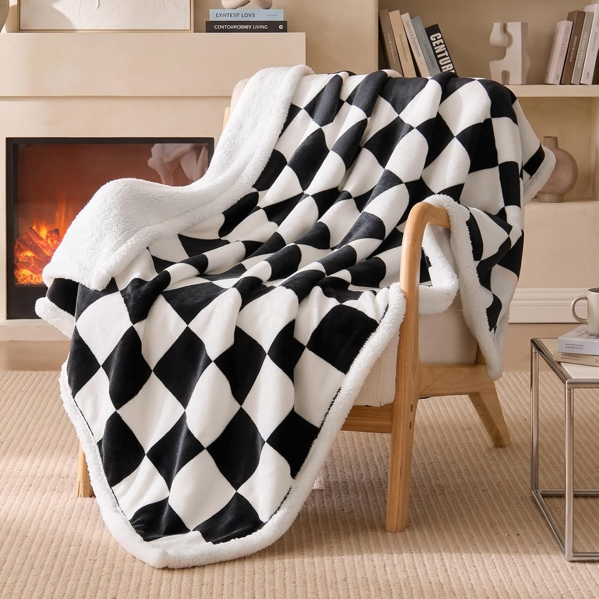 Sherpa Blanket for Decor Checkered