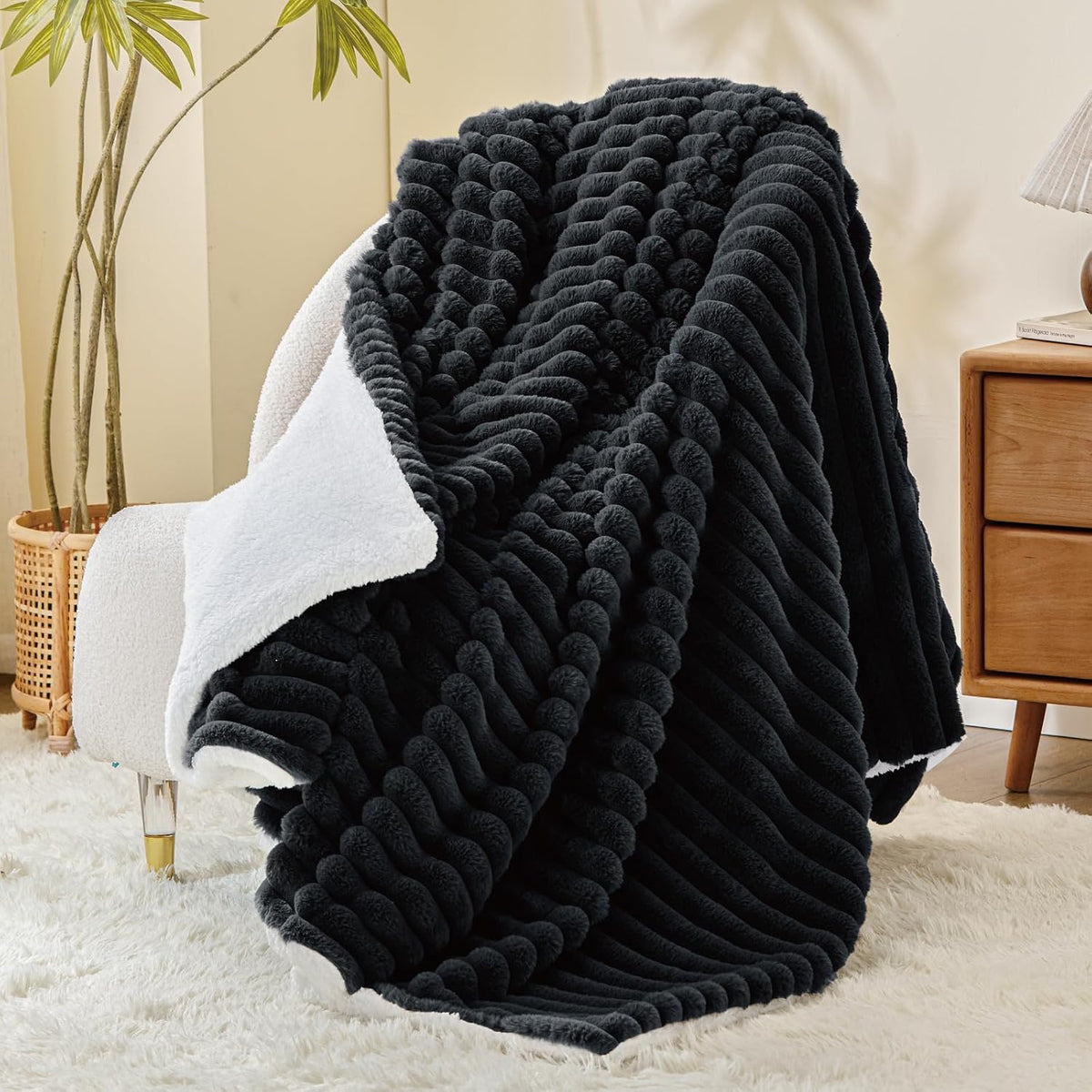 Striped Sherpa Throw Blanket