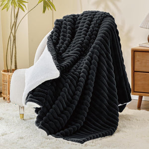 Striped Sherpa Throw Blanket