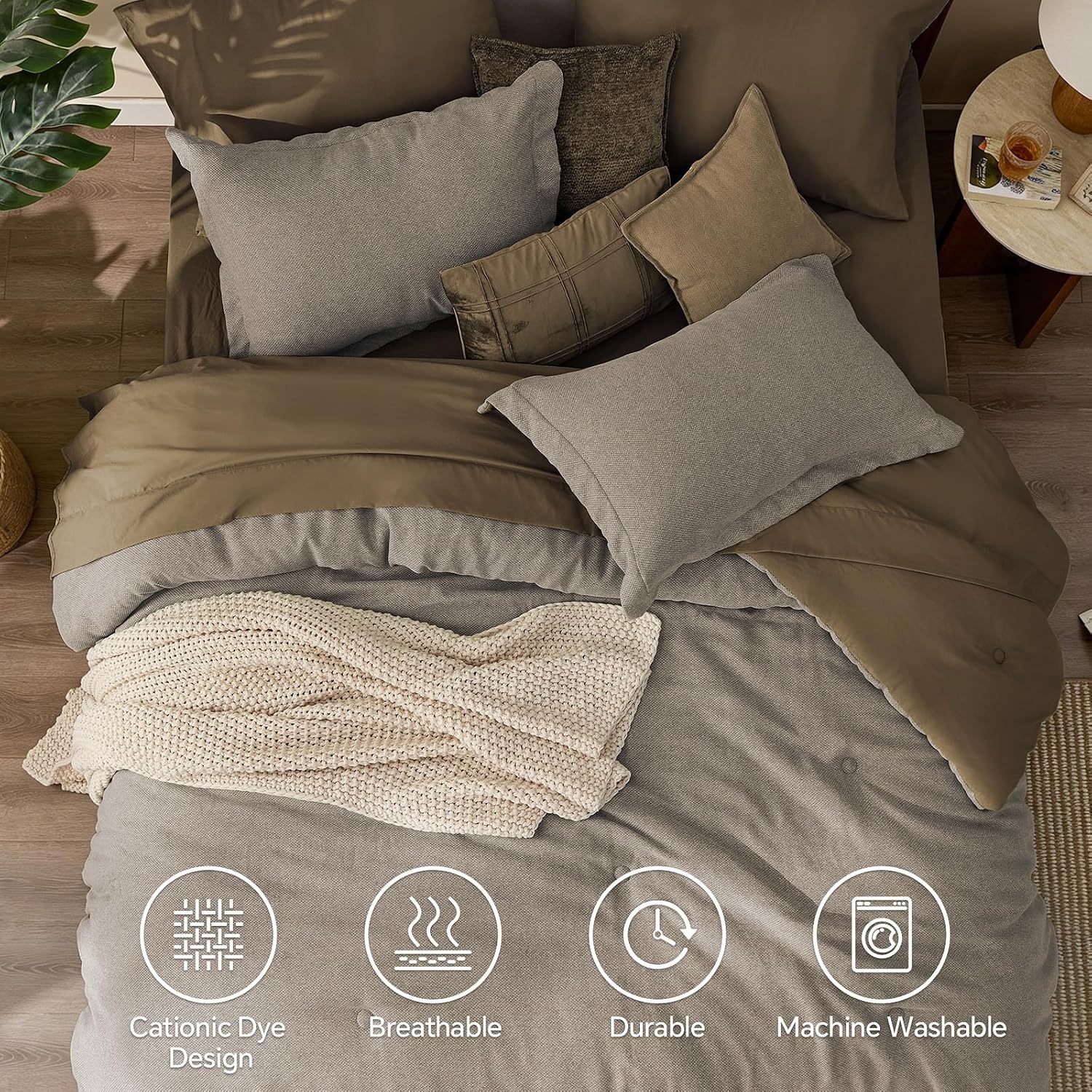 Texture Bed in A Bag 7 Pieces Breathable Comforter Sets OliveGreen