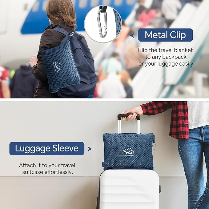 BEDELITE Travel Blanket Airplane Compact with Bag, Portable and Packable 2 in 1 Jacquard Travel Pillow and Blanket Set, Airplane Blanket Travel