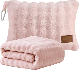 2-in-1 Travel Blanket & Pillow – Ultra-Soft Bubble Faux Fur for Airplane, Car & Camping