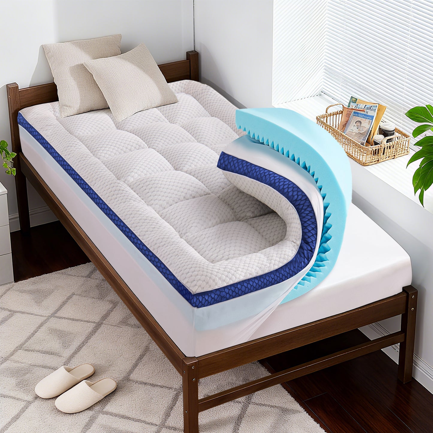 BEDELITE Mattress Topper Dual Layer 4 Inch Memory Foam Mattress Topper, Bamboo Pilow Top Mattress Pad and Premium Gel Egg Crate Foam Mattress