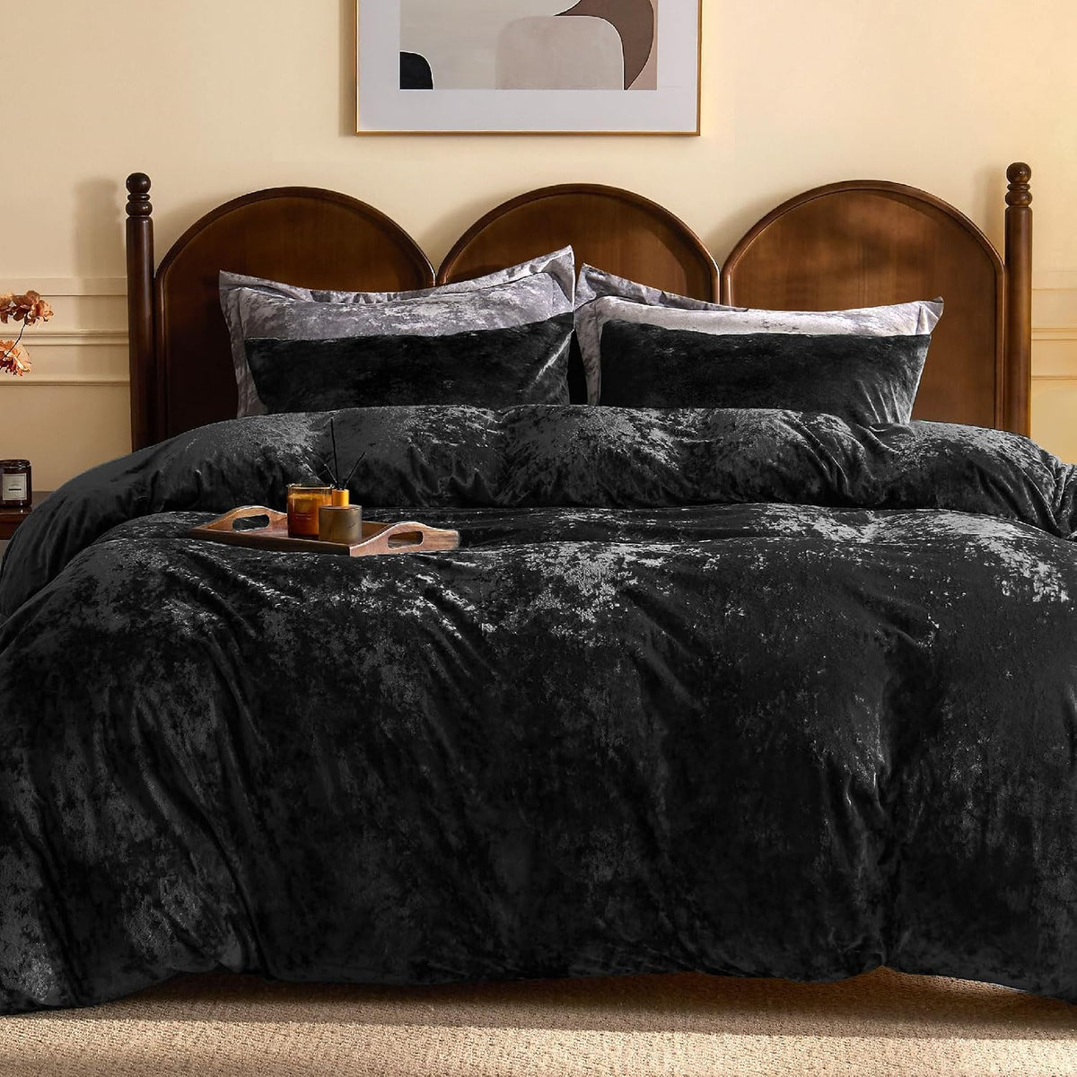 Velvet Duvet Cover Black Queen Size