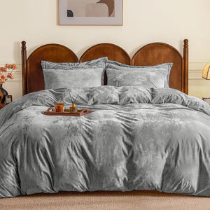 Velvet Duvet Cover Grey Queen Size
