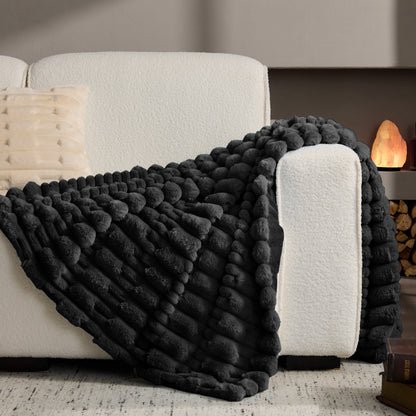 BEDELITE Faux Fur Throw Blanket for Couch - Super Soft & Warm Plush Striped Blanket for Sofa and Room Decor, Luxury Cozy Plush Fluffy Winter Blanket Gifts for Women Men Mom Dad