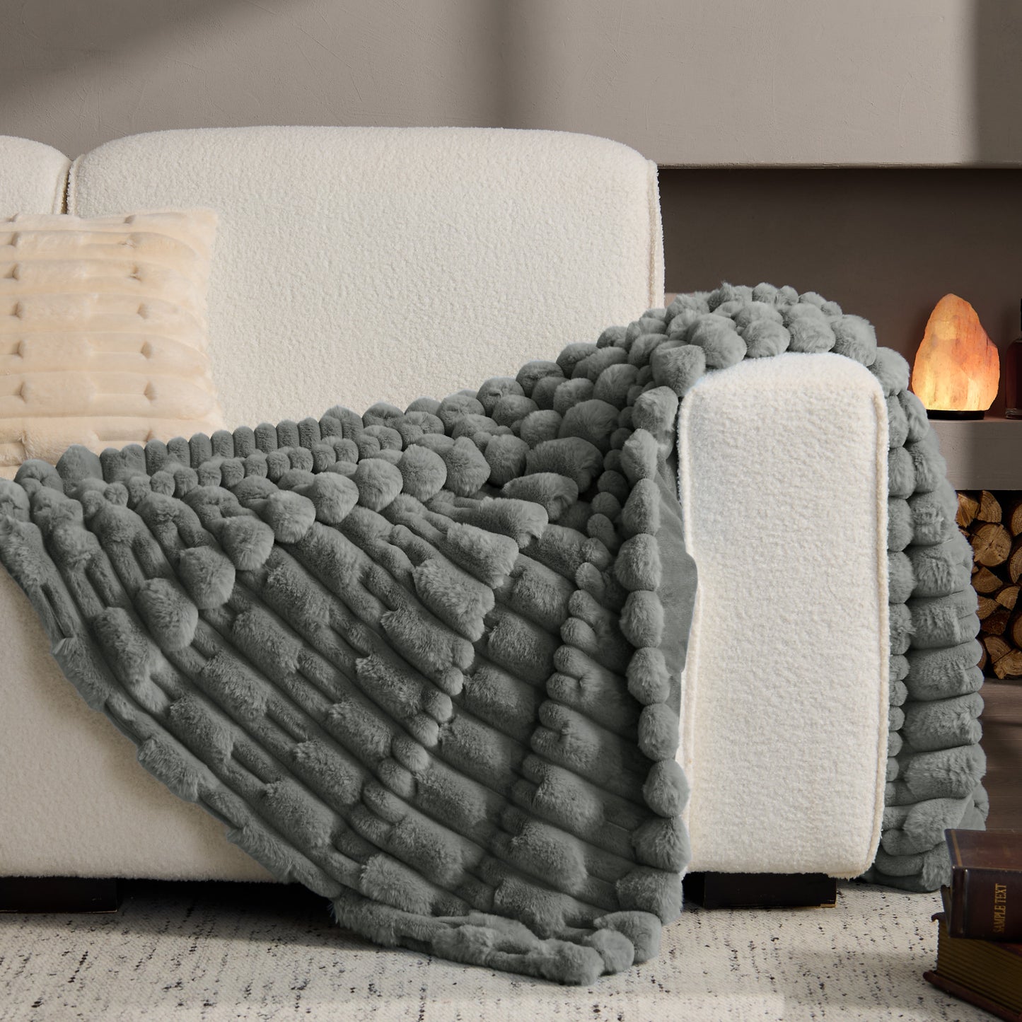 BEDELITE Faux Fur Throw Blanket for Couch - Super Soft & Warm Plush Striped Blanket for Sofa and Room Decor, Luxury Cozy Plush Fluffy Winter Blanket Gifts for Women Men Mom Dad