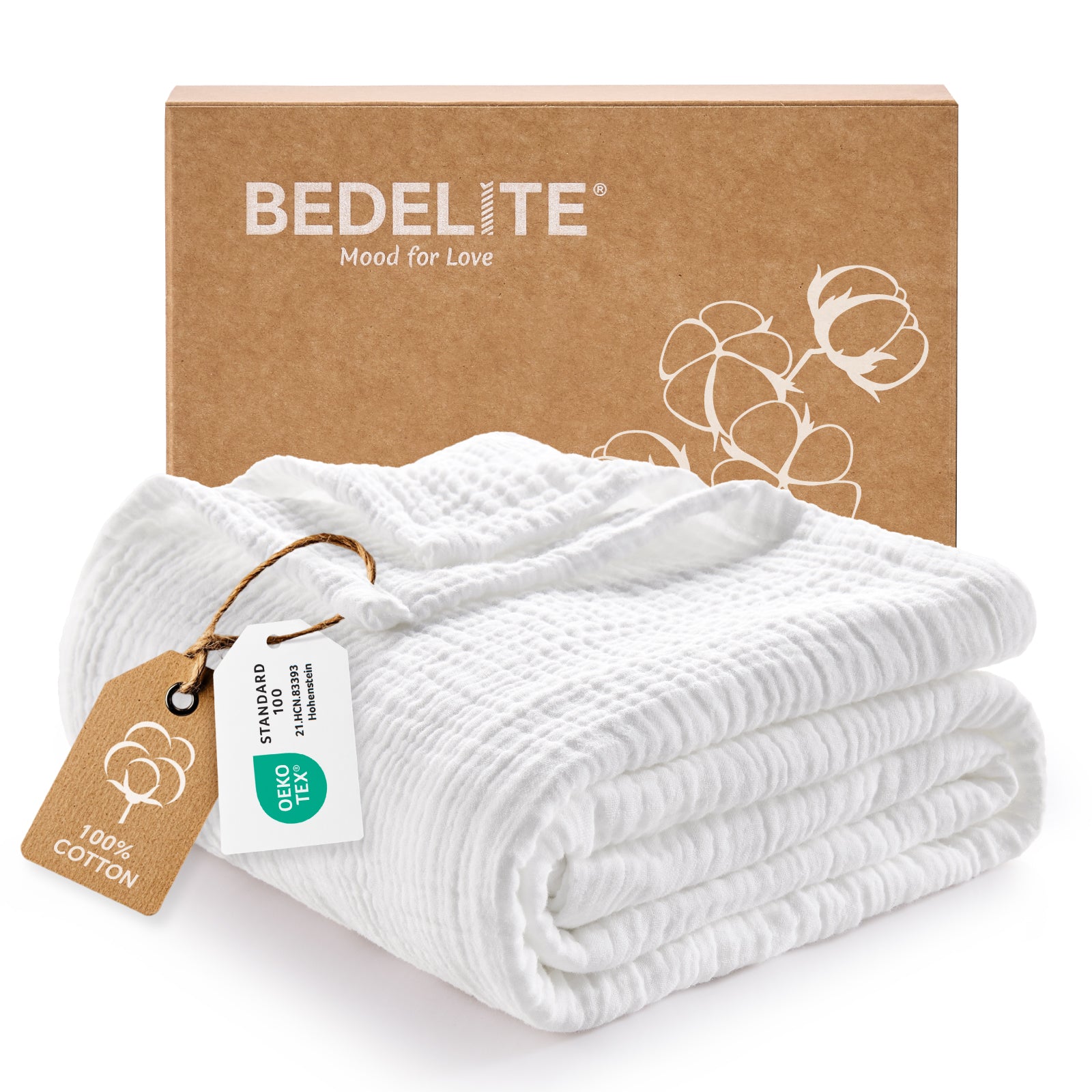 BEDELITE 100% Cotton Muslin Blankets for Adults - 4-Layer Large Throw Breathable and Lightweight, Gauze Blanket for Couch, Bed, Travel and Summer, Soft & Cozy Gift for Women