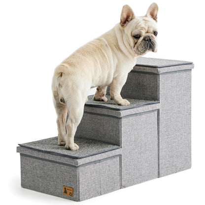 BEDELITE Dog Stairs for Large Dogs, Heavy-Loaded Foldable Pet Stairs Up to 200Lbs with Detachable Mats & Storage, Dog Steps for Bed and Couch