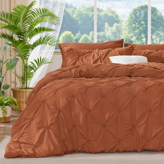 BEDELITE Burnt Orange Twin Comforter Set - 2 Peices Boho Pintuck Bedding Comforter Sets, Lightweight Soft & Warm Twin Bedding Sets with 1 Pillowcase for All Season
