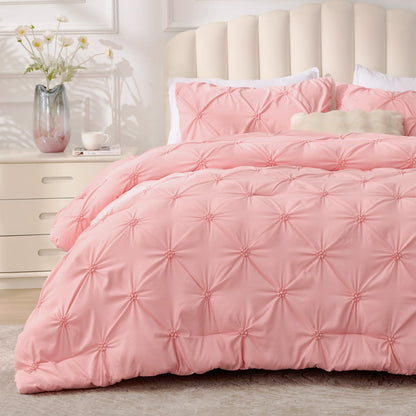 BEDELITE Pink Comforter Set Queen - 3 Pieces Boho Pintuck Bedding Comforter Sets, Lightweight Soft & Warm Bed Comforter Queen with 2 Pillowcases for All Season