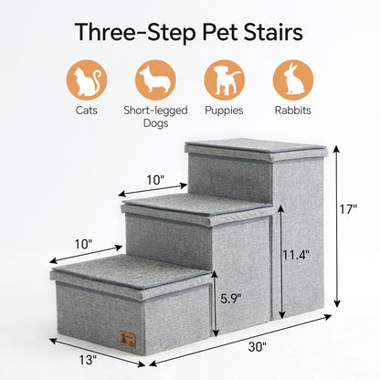 BEDELITE Dog Stairs for Large Dogs, Heavy-Loaded Foldable Pet Stairs Up to 200Lbs with Detachable Mats & Storage, Dog Steps for Bed and Couch