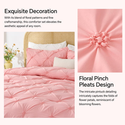 BEDELITE Pink Comforter Set Queen - 3 Pieces Boho Pintuck Bedding Comforter Sets, Lightweight Soft & Warm Bed Comforter Queen with 2 Pillowcases for All Season