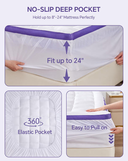 Dual Layer 4 Inch Memory Foam Mattress Topper King - 2 Inch Gel Memory Foam and 2 Inch Pillow Top Mattress Pad, Rayon Made from Bamboo Cover, 7-Zone Egg Crate Mattress Topper for Back Pain