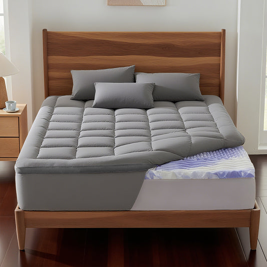 Dual Layer 4 Inch Memory Foam Mattress Topper King - 2 Inch Gel Memory Foam and 2 Inch Pillow Top Mattress Pad, Rayon Made from Bamboo Cover, 7-Zone Egg Crate Mattress Topper for Back Pain