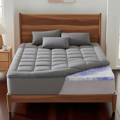 Dual Layer 4 Inch Memory Foam Mattress Topper King - 2 Inch Gel Memory Foam and 2 Inch Pillow Top Mattress Pad, Rayon Made from Bamboo Cover, 7-Zone Egg Crate Mattress Topper for Back Pain