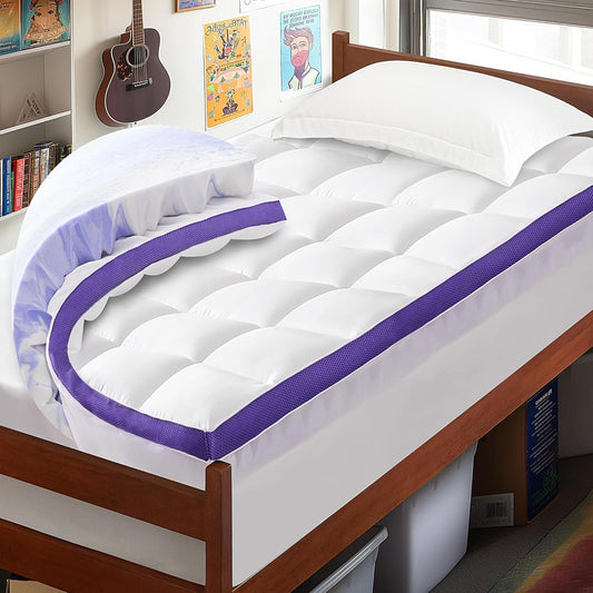 Dual Layer 4 Inch Memory Foam Mattress Topper King - 2 Inch Gel Memory Foam and 2 Inch Pillow Top Mattress Pad, Rayon Made from Bamboo Cover, 7-Zone Egg Crate Mattress Topper for Back Pain