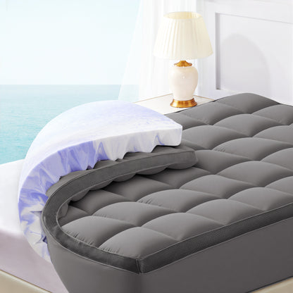 Dual Layer 4 Inch Memory Foam Mattress Topper King - 2 Inch Gel Memory Foam and 2 Inch Pillow Top Mattress Pad, Rayon Made from Bamboo Cover, 7-Zone Egg Crate Mattress Topper for Back Pain