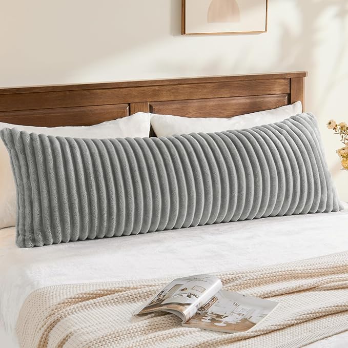 BEDELITE Fluffy Faux Fur Body Pillow Cover with Zipper - Luxury Plush 3D Striped Pillow Cover Super Soft and Cozy Long Body Pillow Pillowcase