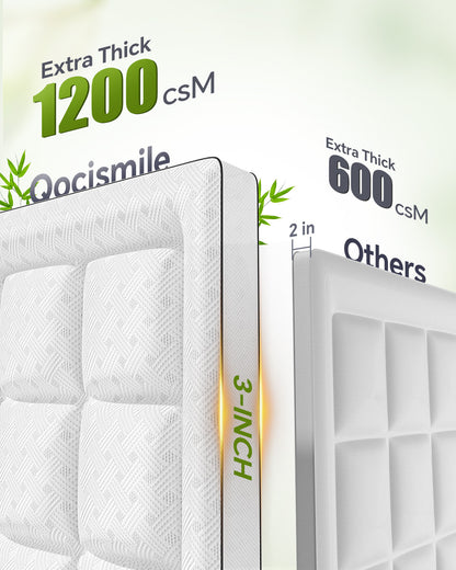BEDELITE 3 Inch Memory Foam Mattress Topper,Pillow Top Mattress Topper with Bamboo Rayon Cover,Breathable Mesh Side Mattress Pad,21" Deep Pocket,Soft Supportive Mattress Bed Topper