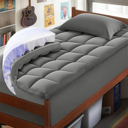Dual Layer 4 Inch Memory Foam Mattress Topper King - 2 Inch Gel Memory Foam and 2 Inch Pillow Top Mattress Pad, Rayon Made from Bamboo Cover, 7-Zone Egg Crate Mattress Topper for Back Pain